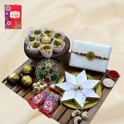 Admirable Gift of Om Rakhi, Puja Thali, Haldiram Sweets N Chocolates
