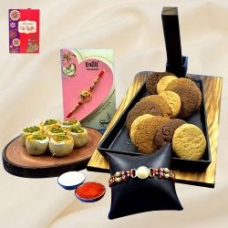 Suave Pearl Rakhi n Stone Rakhi Set with Assorted Cookies n Haldiram Sweet
