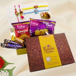 Raksha Bandhan Gift of Sweets, Chocolates and Family Rakhi Set of 4 pcs in a Gift Box