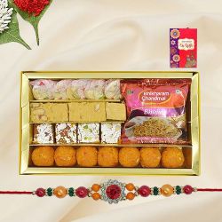 Attractive Rudraksh Rakhi N Assorted Sweets Combo