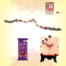 Personalized Photo Table Clock with Cadbury n Couple Rakhi