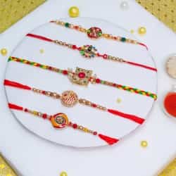 Marvelous Set of 5 Kundan Embellished Rakhi