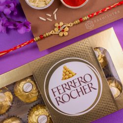 Stylish Floral Kundan Rakhi N Ferrero Rocher Combo