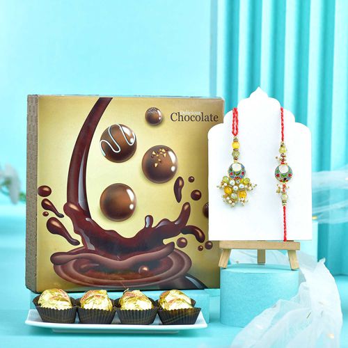 Luxe Bhaiya Bhabhi Rakhi N Chocolates Gift Set to Nipani