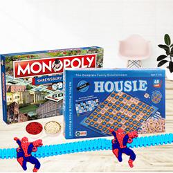 Two Indoor Board Games with Spiderman Rakhi