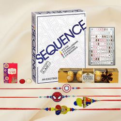 Sequence Board Game with Ferrero Rocher n Family Rakhi Set to Chittaurgarh
