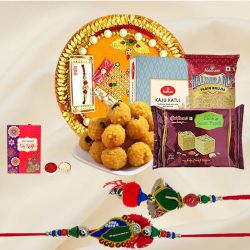 Haldriams Assortment with Bhaiya Bhabhi Rakhi, Cadbury Chocolate n Pooja Thali