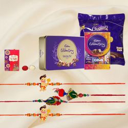 Delectable Cadbury Chocolate Trio with Family Rakhi Set to Hariyana