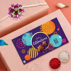 Designer Flower Rakhi for Brother with a Cadbury Celebration Chocolate Pack