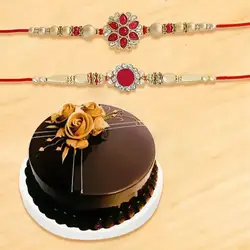 Designer Rakhi set of 2 with Chocolate Cake