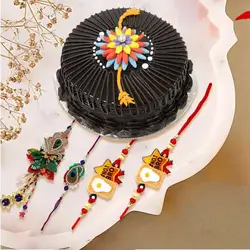 Fascinating Family Rakhi Set with Chocolate Cake
