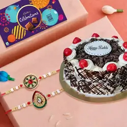Dazzling Rakhi Twins with Chocolate Cake  N  Cadbury Celebration Pack