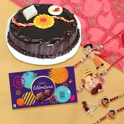 Fabulous Family Set Rakhi with Chocolate Cake  N  Cadbury Celebration Pack