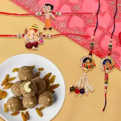 Enthralling Family Rakhi Set with Besan Laddoo