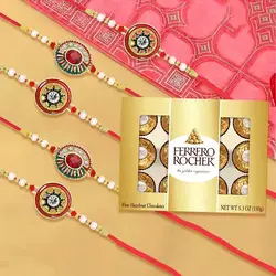 Enthralling Rakhi Set of 5 with Ferrero Rocher Moments Chocolates