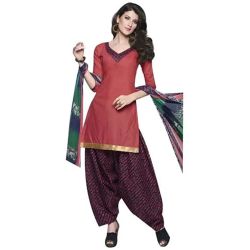 Gorgeously Coloured in Pink and Blue Cotton Printed Patiala Suit to Kollam