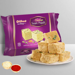 Soan Papdi from Haldiram with free Roli Tilak and Chawal.