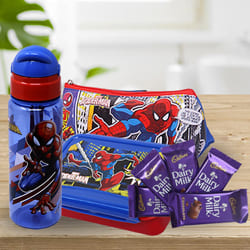 Wonderful Spiderman Kids Stationery, Canteen Set n Chocolate Combo to Karunagapally