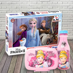 Exciting Lunch Box with Sipper Bottle n Puzzle Combo to Alwaye