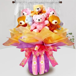 Exclusive Bouquet of Multicolor Teddies to Kollam