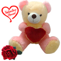 Love Teddy With Heart with a Velvet Red Rose to India
