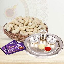 Traditional Silver Thali and Cashew Nuts with Dairy Milk to Diwali-uk.asp
