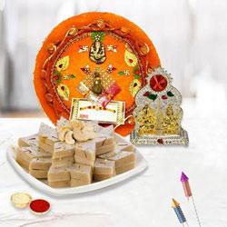 Exquisite Pooja Thali with Mandap N Kaju Katli to Rajamundri