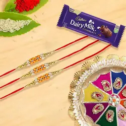 Rakhi Thali, 1 Dairy Milk with 3 Rakhi to Rakhi-to-uk.asp