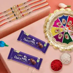 Rakhi Thali with 4 Rakhi and Dairy Milk to Uk-rakhi-thali.asp