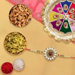 Designer Gift of 1 Rakhi, Almonds N Raisins with Rakhi Thali for your Loving Brother on Rakhi Occasion to Uk-rakhi-thali.asp