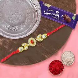 Silver Plated Rakhi Thali with One Rakhi with one Dairy Milk to Uk-rakhi-thali.asp