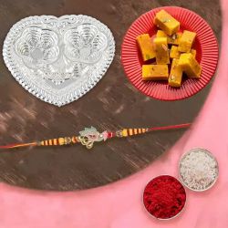 Rakhi with Mysore pak  & Silver Plated Thali to Rakhi-to-uk.asp