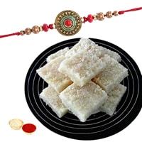 Mouth-Watering Coconut Barfi Pack of 500 gm with 1 Fancy Rakhi to Rakhi-to-uk.asp