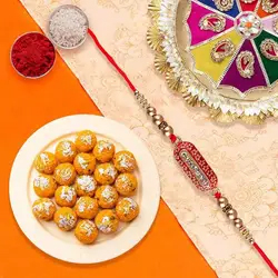 Classic Combo of Rakhi with Motichur Ladoo N 1 Rakhi Thali to Uk-rakhi-thali.asp