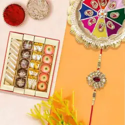 Flattering Selection of One Assorted Mithai Pack, One Rakhi Thali and One Fancy Rakhi to Uk-rakhi-thali.asp