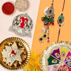 Bhaiya Bhabhi Rakhi with Ganesh Laxmi Mandap, Thali N Kaju Katli to Rakhi-to-uk.asp