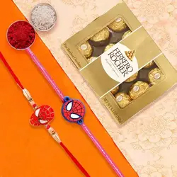 Wonderful Spiderman Rakhi with Ferrero Rocher to Rakhi-to-uk.asp