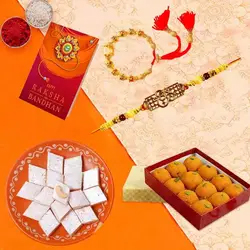 Kaju Katli with Boondi Ladoo N Bhaiya Bhabhi Rakhi to Uk-rakhi-sweets.asp