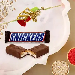Imported Snickers with Fancy Rakhi to Rakhi-to-uk.asp