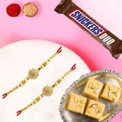 Imported Snickers with Soan Papdi n Rakhi Set to Rakhi-to-uk.asp