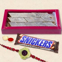 Imported Snickers with Kaju Katli n Rakhi to Rakhi-to-uk.asp