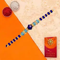 Gorgeous Blue n Golden Beads Rakhi to Rakhi-to-uk.asp