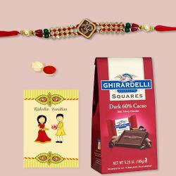 Fancy Rakhi with Ghiradelli Chocolates n Rakhi Card to Rakhi-to-usa.asp