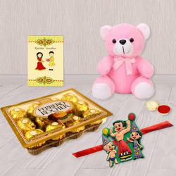 Cute Kids Rakhi with Teddy n Ferrero Rocher to Rakhi-to-usa.asp