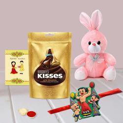 Fancy Kids Rakhi with Cute Teddy n Hershey Chocolates to Rakhi-to-usa.asp