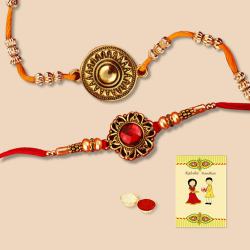 Gorgeous Set of 2 Jewel Rakhi with Roli Chawal N Card to Usa-serch-by-price.asp