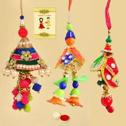 Appealing Set of 3 Bracelet Rakhis with Roli, Chawal N Card to Usa-serch-by-price.asp