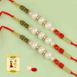 Amazing Set of 3 Pearl Rakhis with Roli, Chawal n Card to Usa-serch-by-price.asp