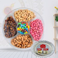 Marvelous Combo of Dry Fruits Tray with Pooja Thali N Laxmi Ganesh Idol<br> to Stateusa_di.asp