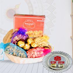 Attractive Gift of Dry Fruits, Sweets, Chocolates with Pooja Thali<br> to Stateusa_di.asp